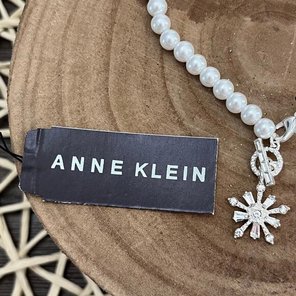Anne Klein Faux Pearl Snowflake Charm Bracelet - Picture 4 of 4